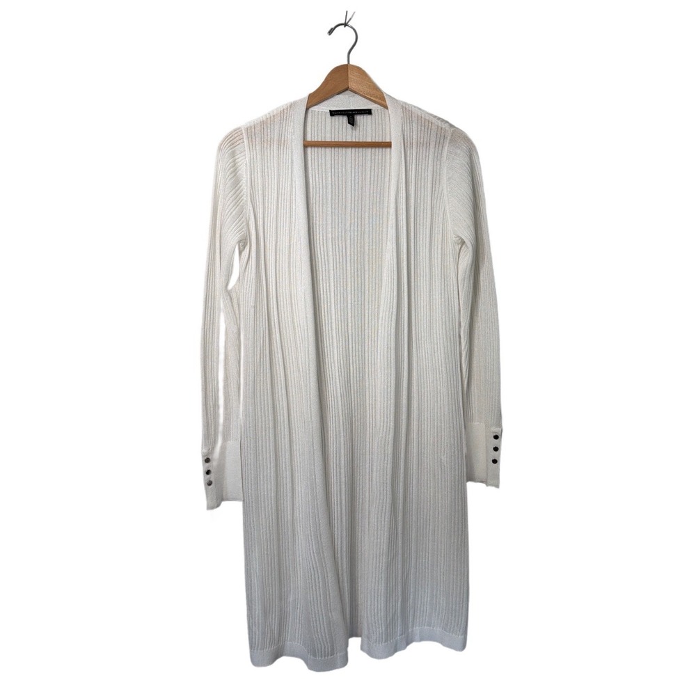 White House Black Market Open Front Duster Long Cardigan Lightweight White Small
